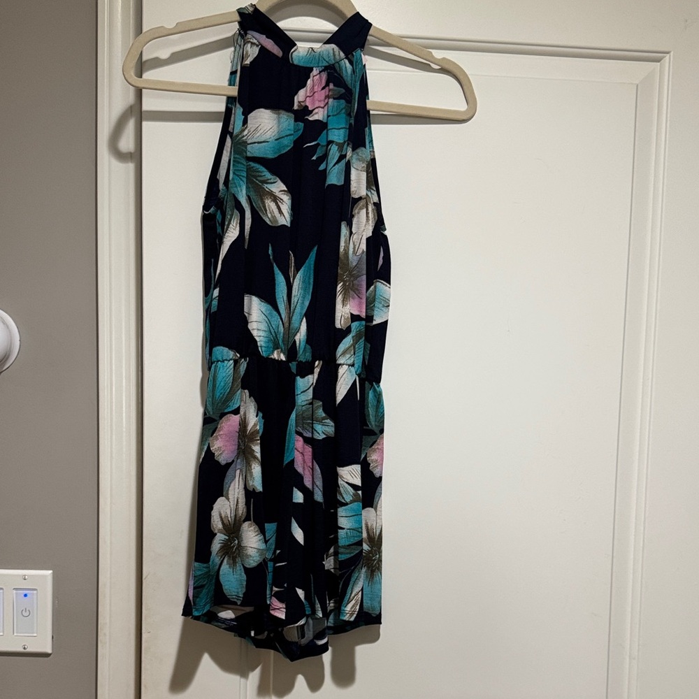 Pink Lily Teal and Pink Floral Romper
